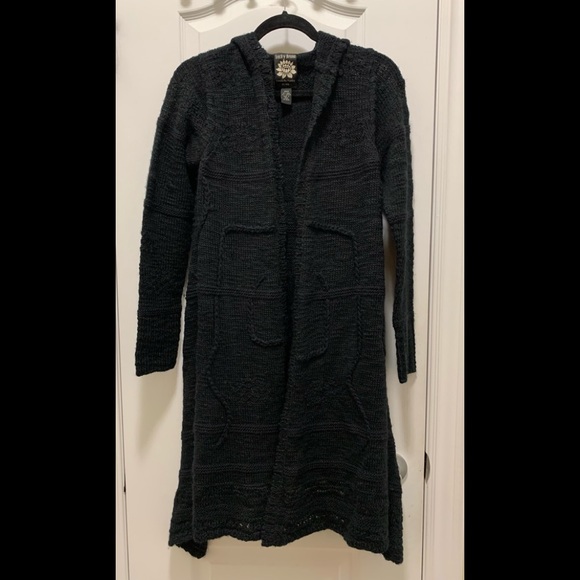 Lucky Brand Hooded Black Wool Long Cardigan Size S - Picture 1 of 3